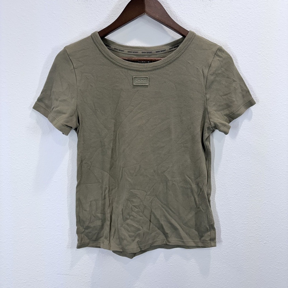 DKNY Sport Women's Green Crew Neck Short Sleeve Stretch Jersey T-Shirt Size M
